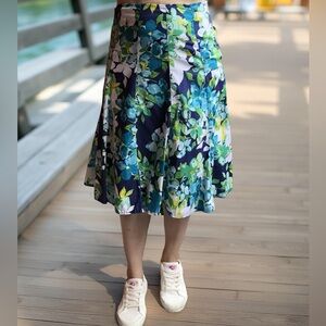 Roz & Ali Swing A-line Floral Fully Lined Midi Skirt Multicolor Side Zipper Sz 4